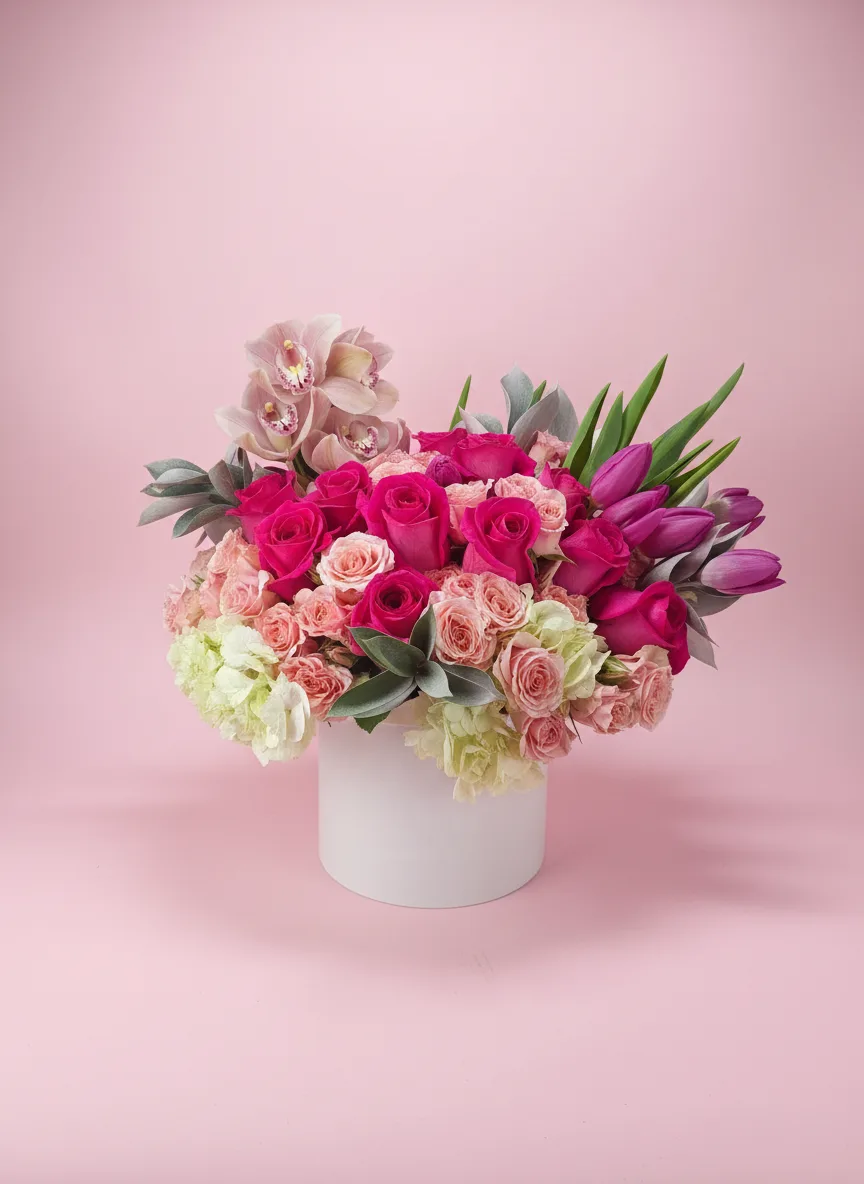 Pretty and Pink Vase of Assorted flowers Pretty and Pink Vase of Assorted flowers