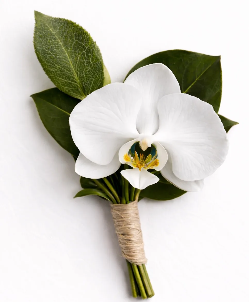 Modern White Orchid Boutonnière Modern White Orchid Boutonnière