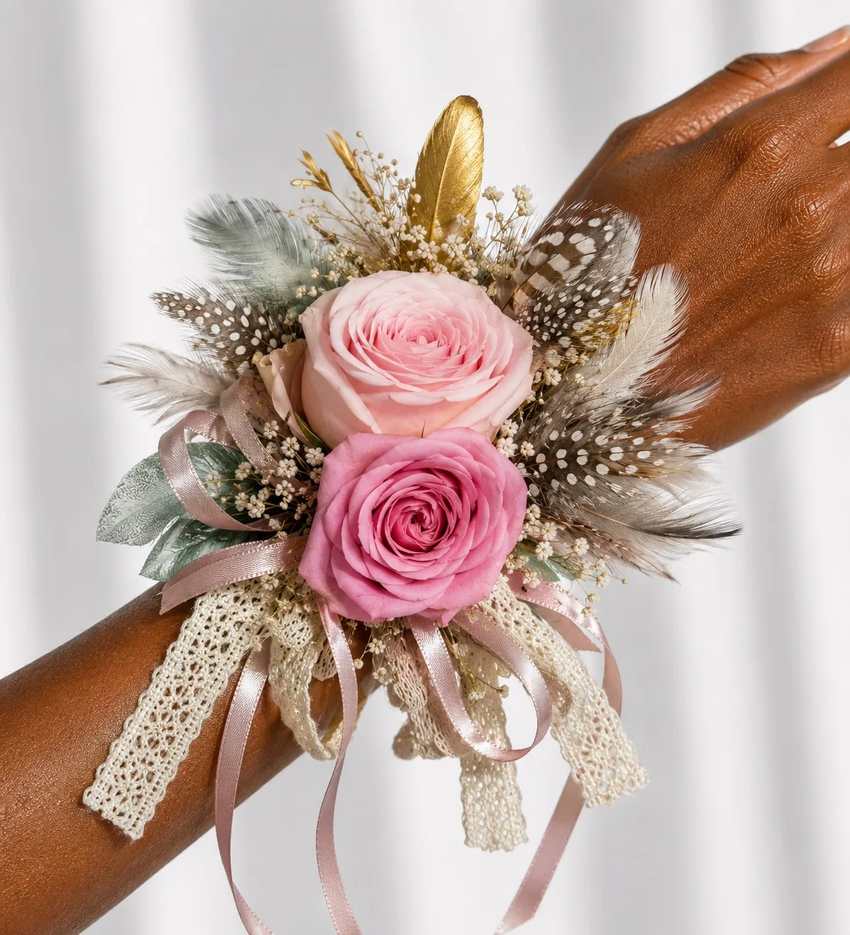 Bohemian Feather Wrist Corsage Bohemian Feather Wrist Corsage