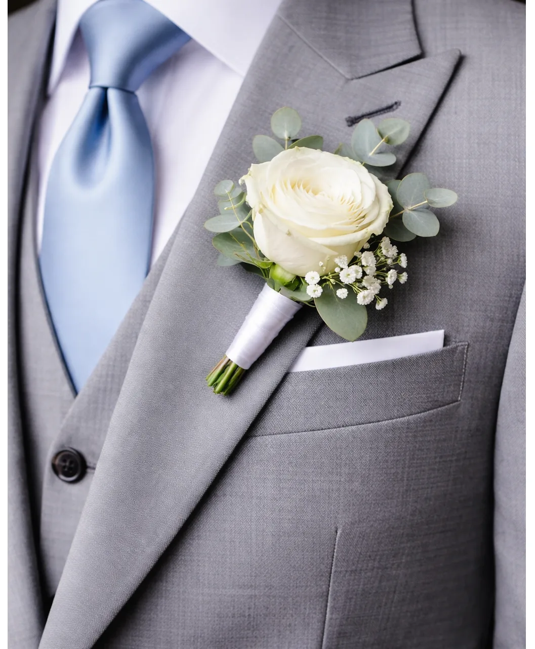 Single White Rose Boutonnière PIN-ON Single White Rose Boutonnière PIN-ON