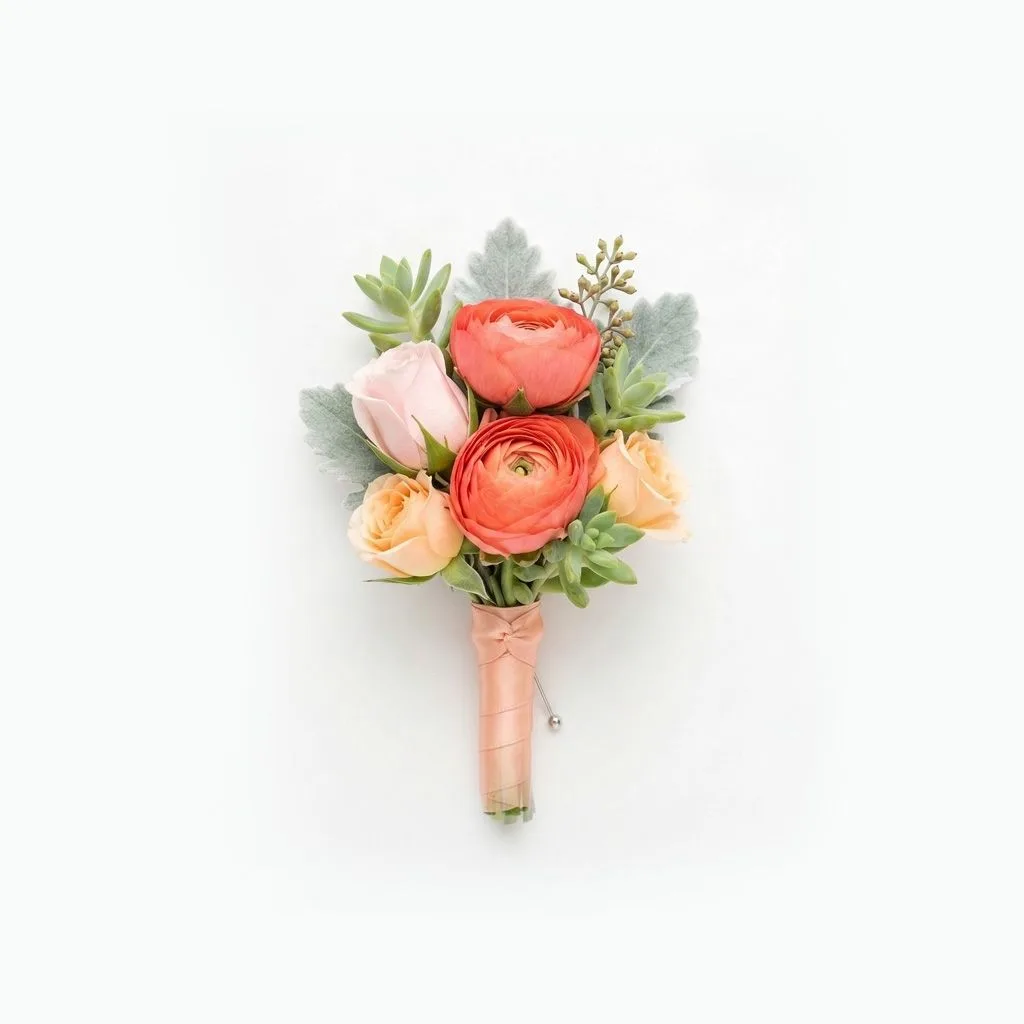 Peach Blossom Elegance Boutonniere Peach Blossom Elegance Boutonniere