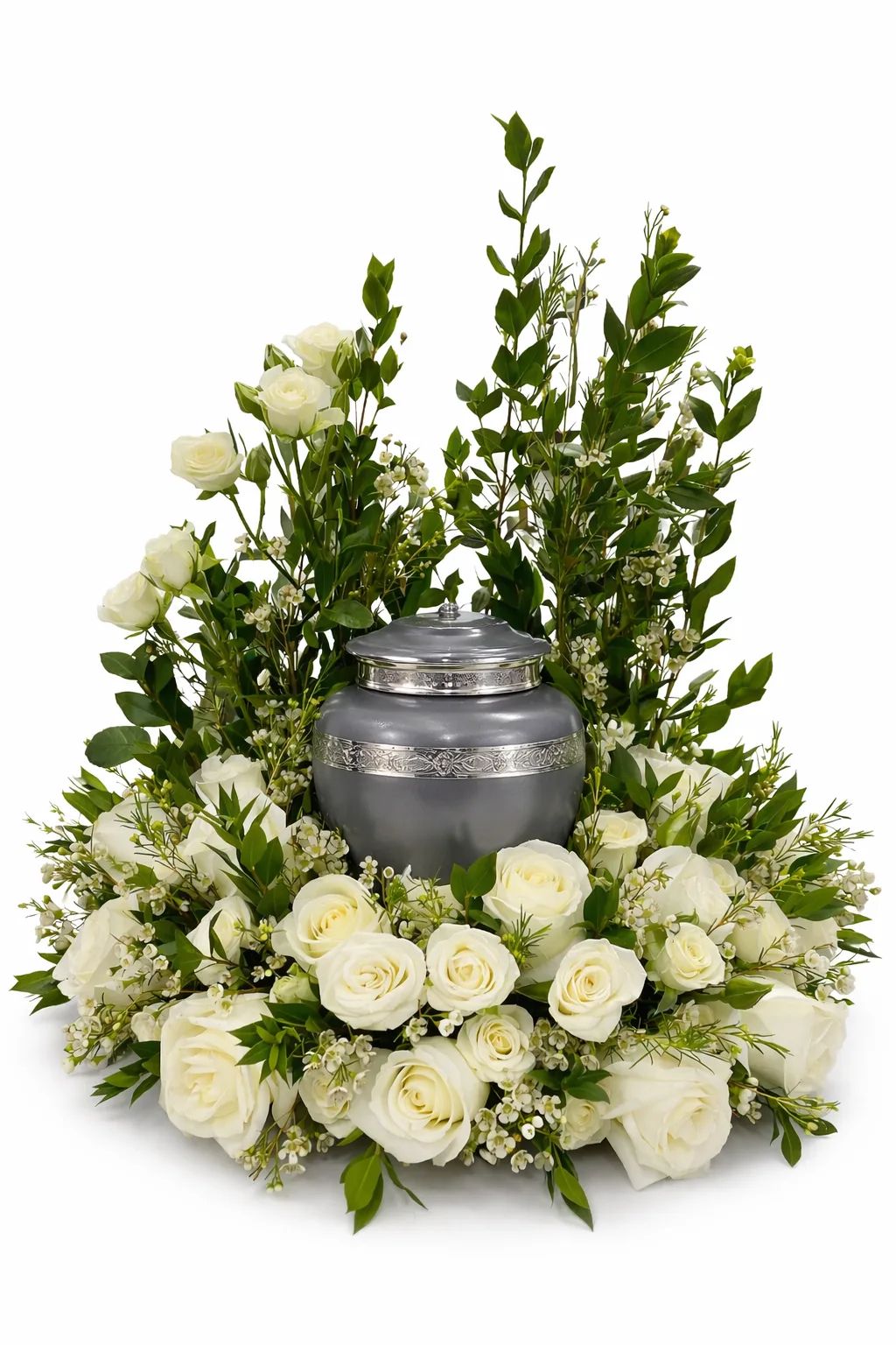 White Cremation Urn Arrangement