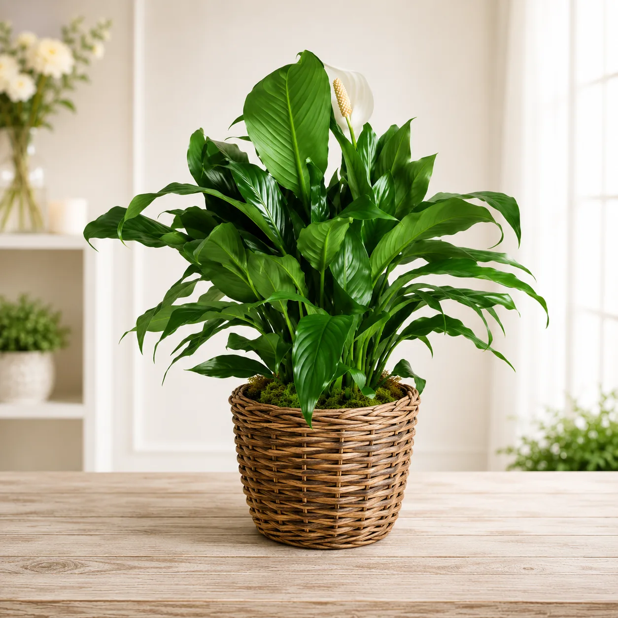 Elegant Peace Lily in Wicker Basket Elegant Peace Lily in Wicker Basket