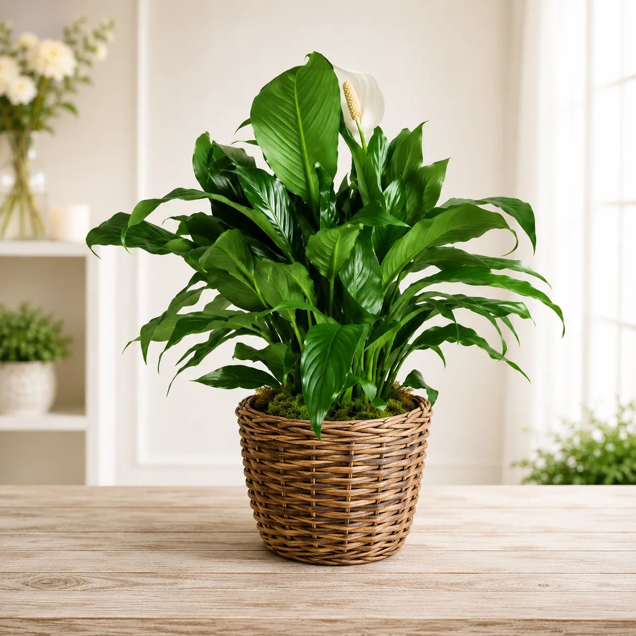 Elegant Peace Lily in Wicker Basket