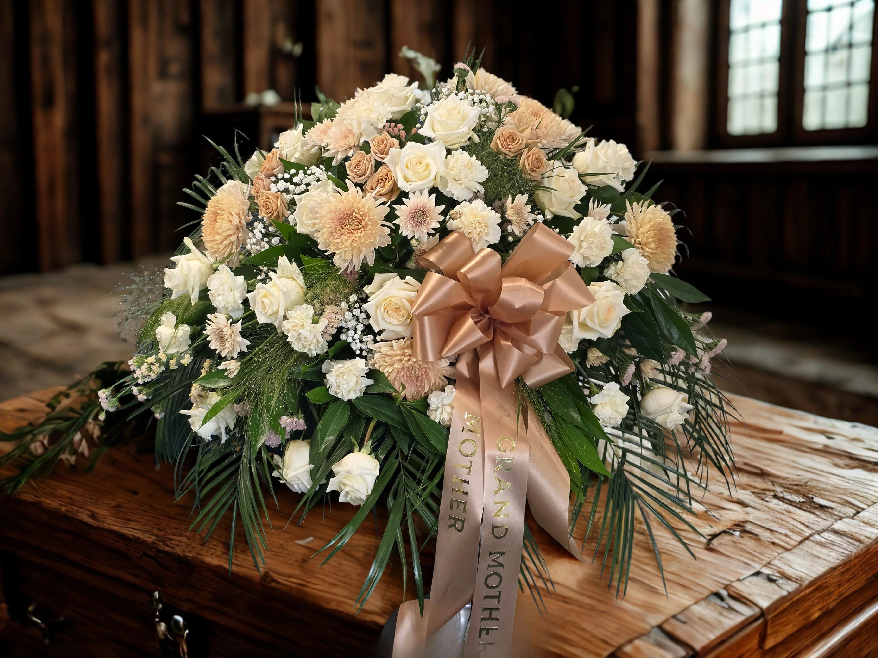 Cream  and Champaign Casket Spray