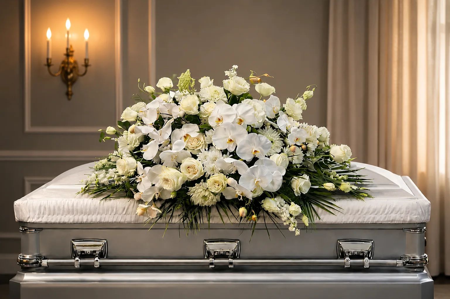 White Silk Cascade Casket Spray