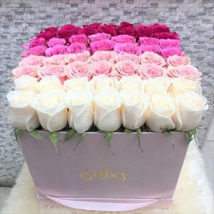 OMBRE ROSE BOX 50-56 ROSES LARGE PINK SUADE BOX OMBRE ROSE BOX 50-56 ROSES LARGE PINK SUADE BOX
