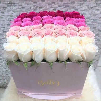 OMBRE ROSE BOX -49 ROSES LARGE PINK SUADE BOX