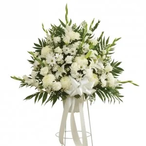 All White Funeral Basket On Stand All White Funeral Basket On Stand