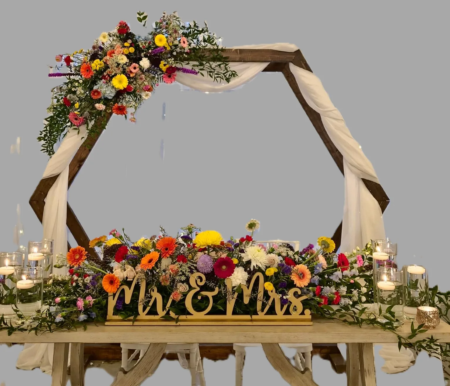 Sweetheart Table & Arch Wildflower Arrangements Sweetheart Table & Arch Wildflower Arrangements