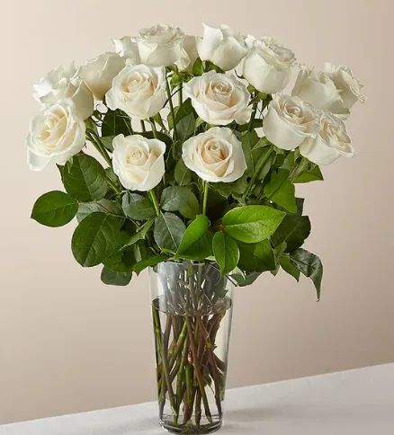 18 Long Stem White Roses