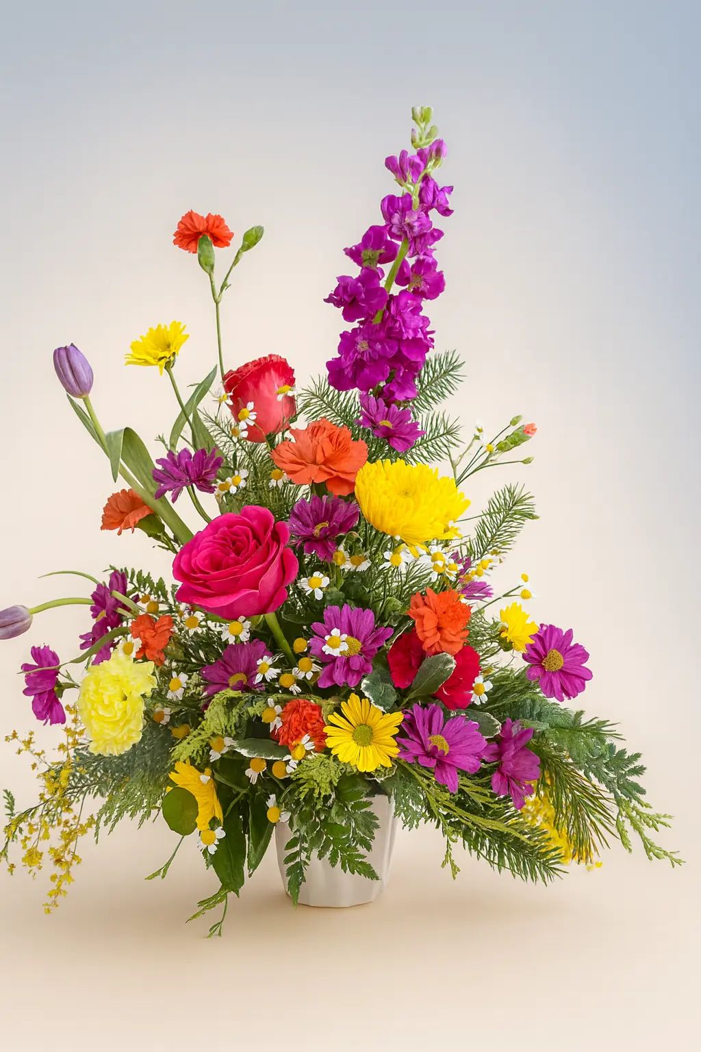 Hot pink, orange, yellow and purple mix