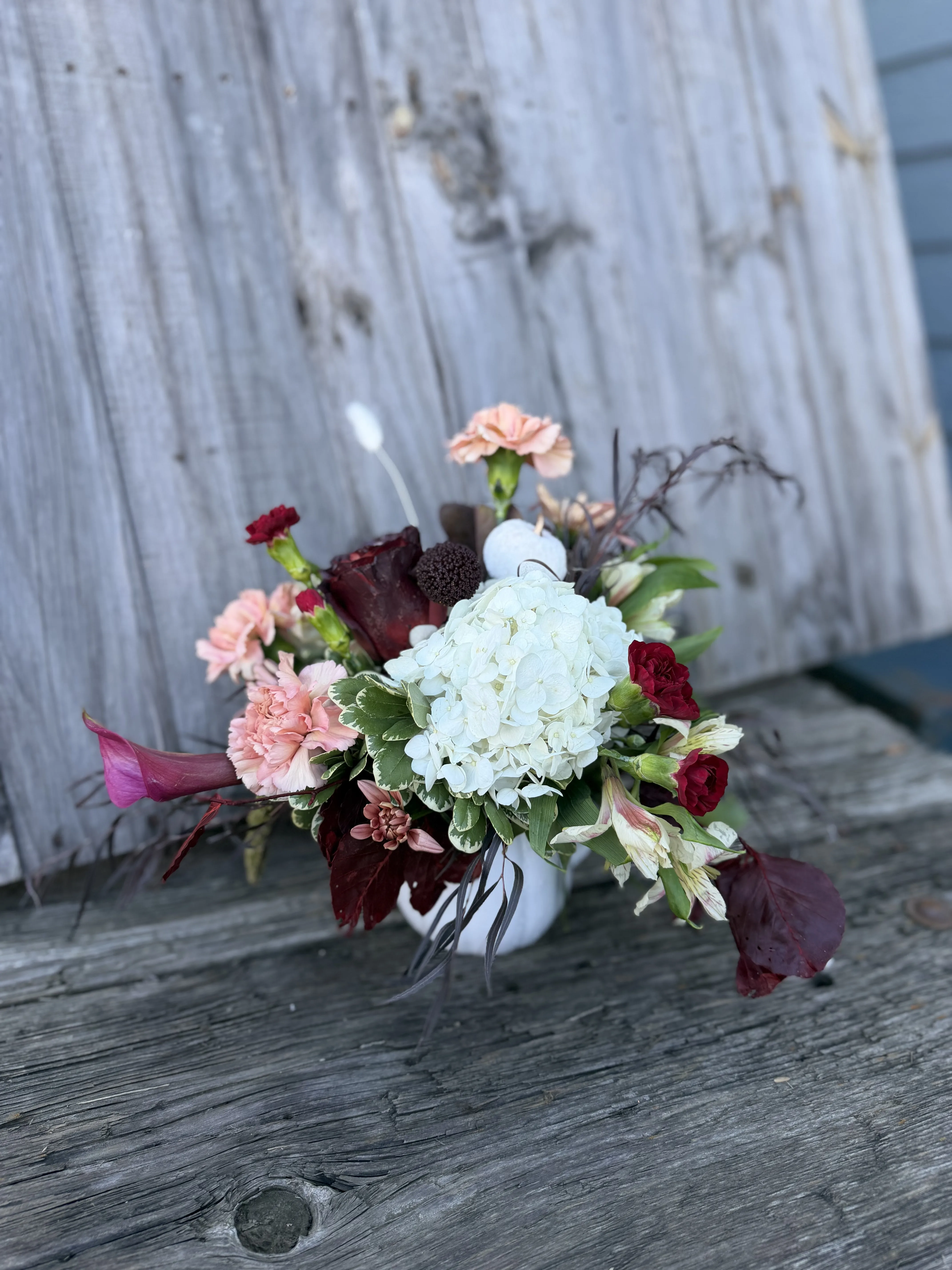 Burgundy peach and white Burgundy peach and white