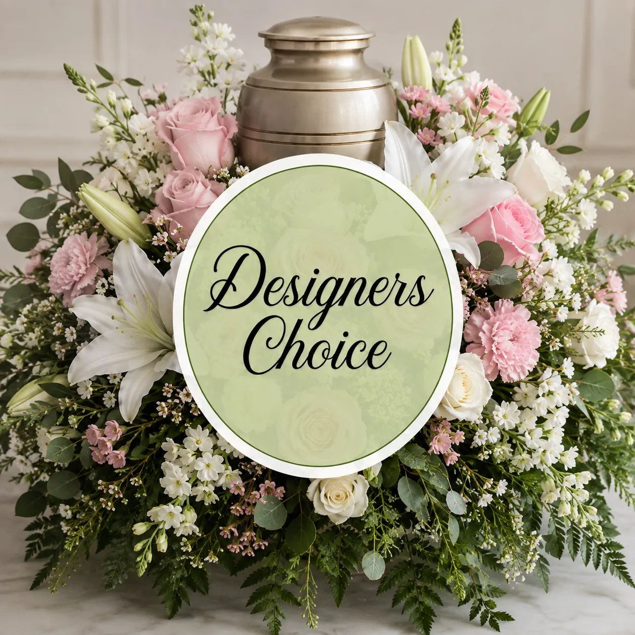 Designer’s Choice Cremation Urn Flower Arrangement