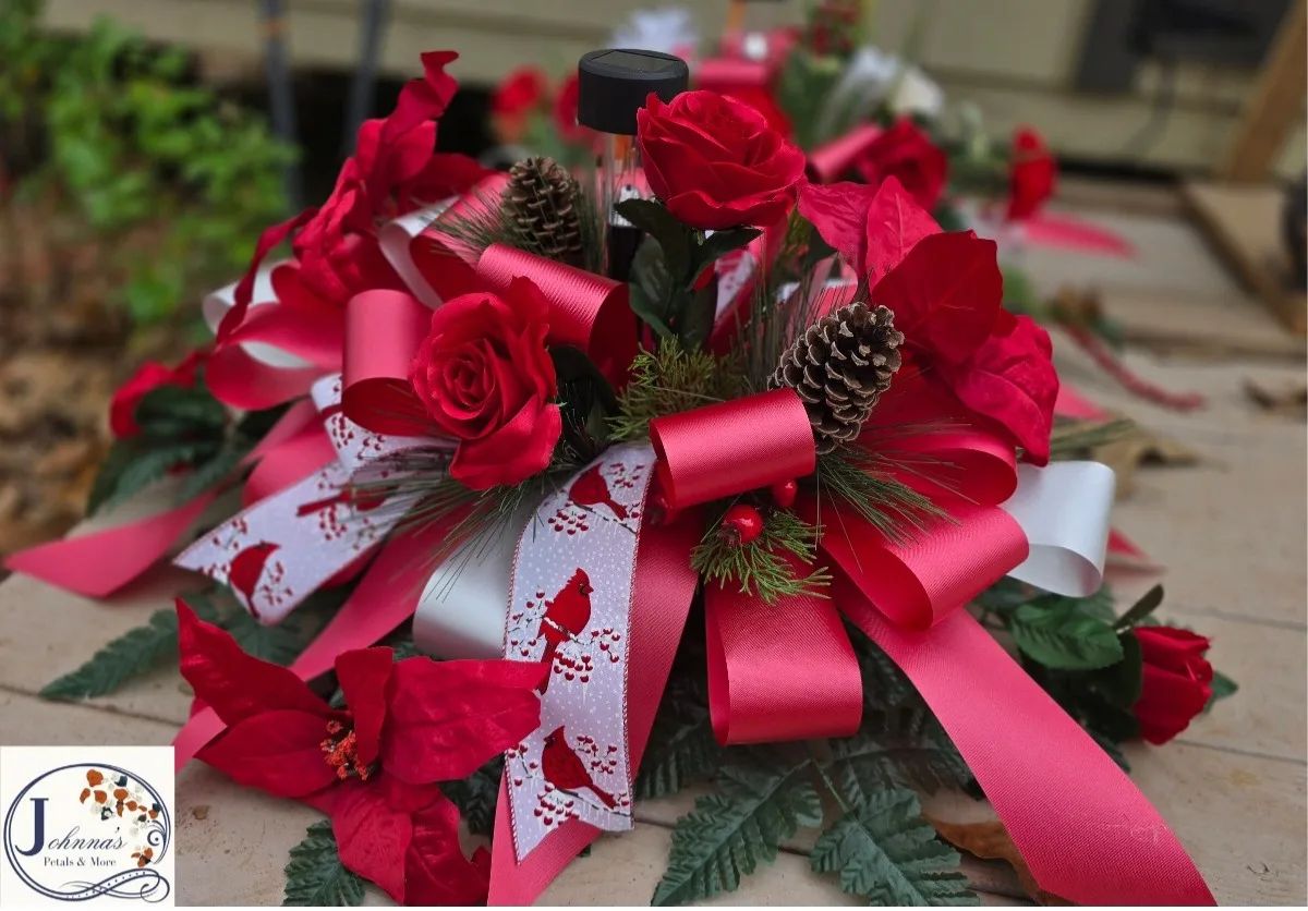 Silk Spray Christmas Redbird Theme w/solar Silk Arrangement
