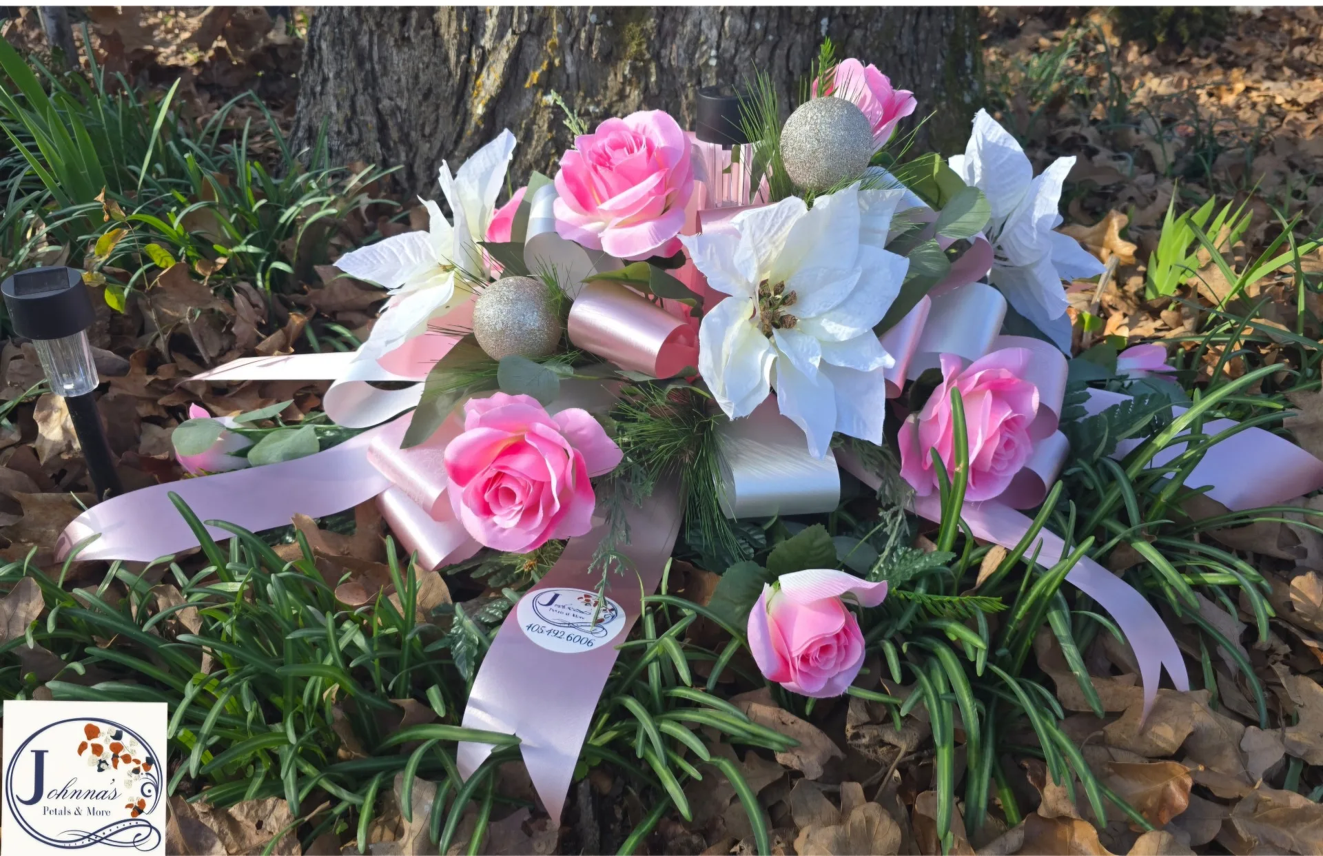 Silk Pink theme Christmas Cemetery Spray Silk Arrangement Silk Pink theme Christmas Cemetery Spray Silk Arrangement