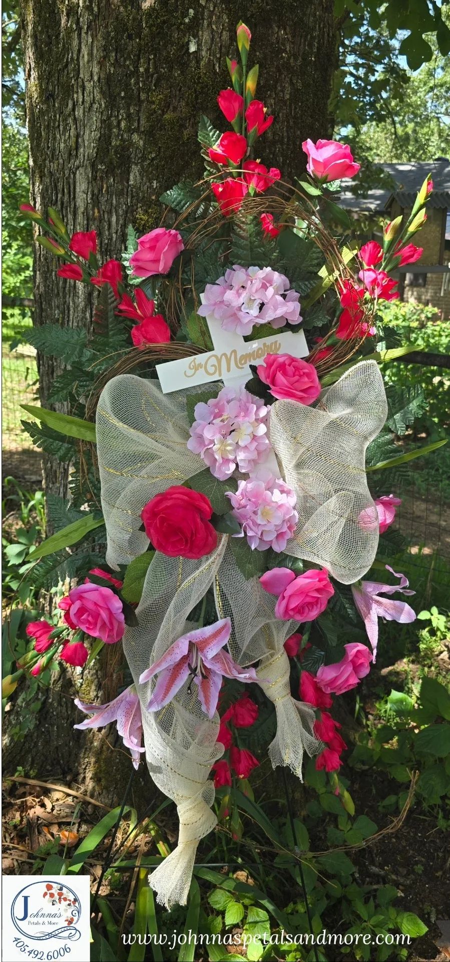 In Memory Silk Spray w/grapevine on easel Silk Arrangement