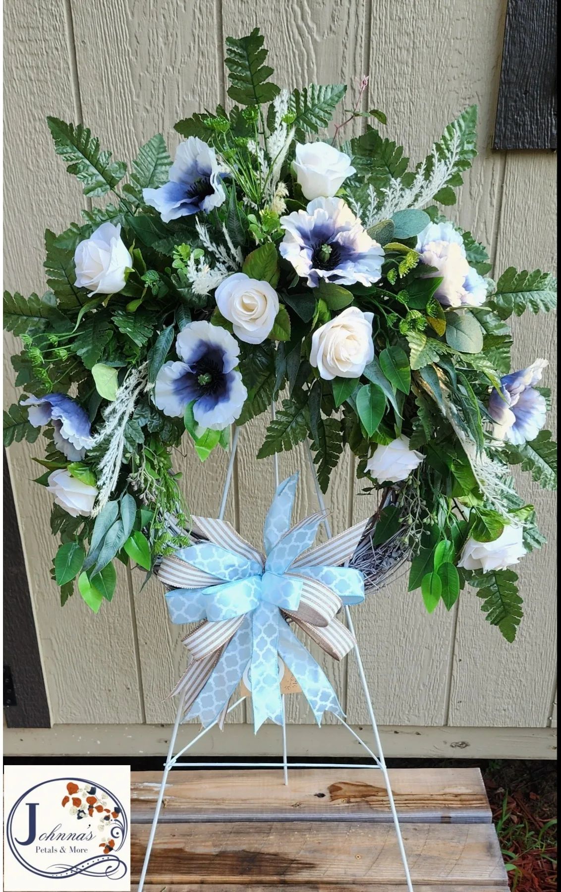 Blue Boy Silk Grapevine Wreath on Easel