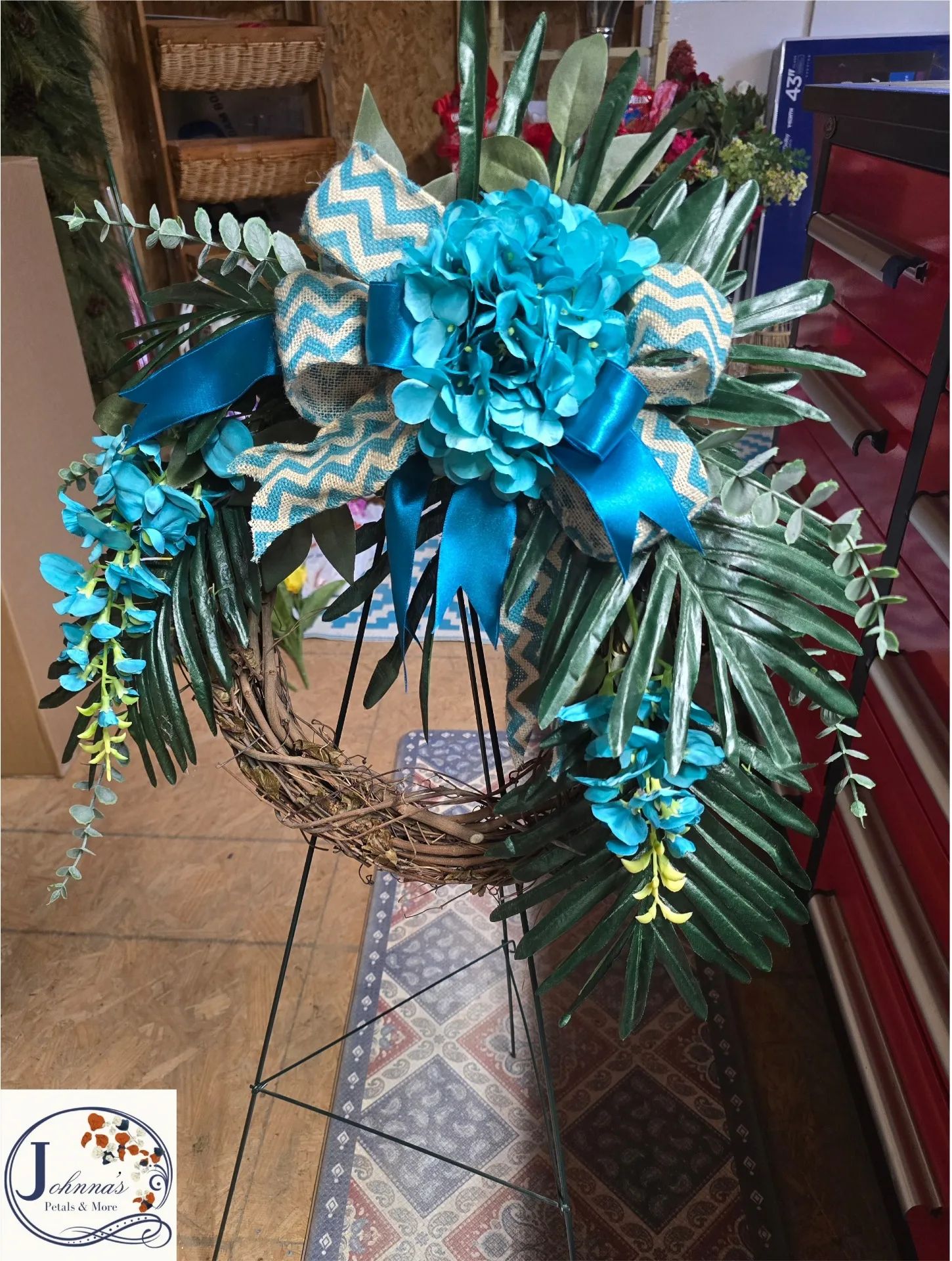 Turquoise Grapevine Wreath Silk Arrangement