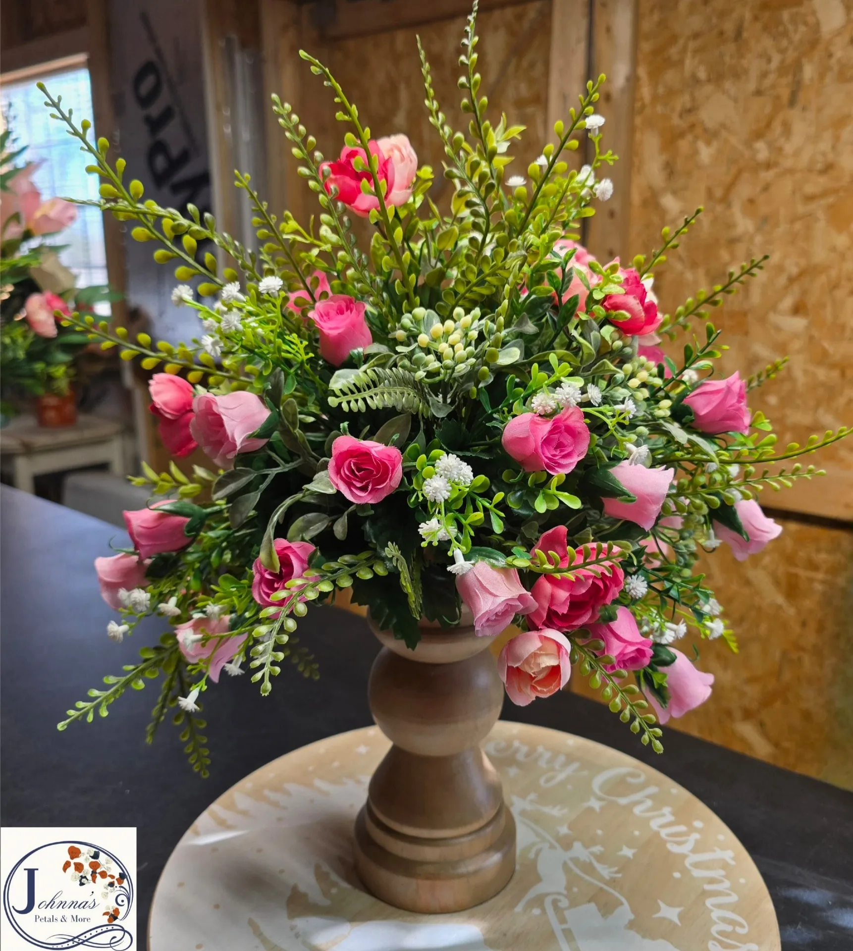 Silk sweetheart rose arrangement on candle holder Silk Arrangement Silk sweetheart rose arrangement on candle holder Silk Arrangement