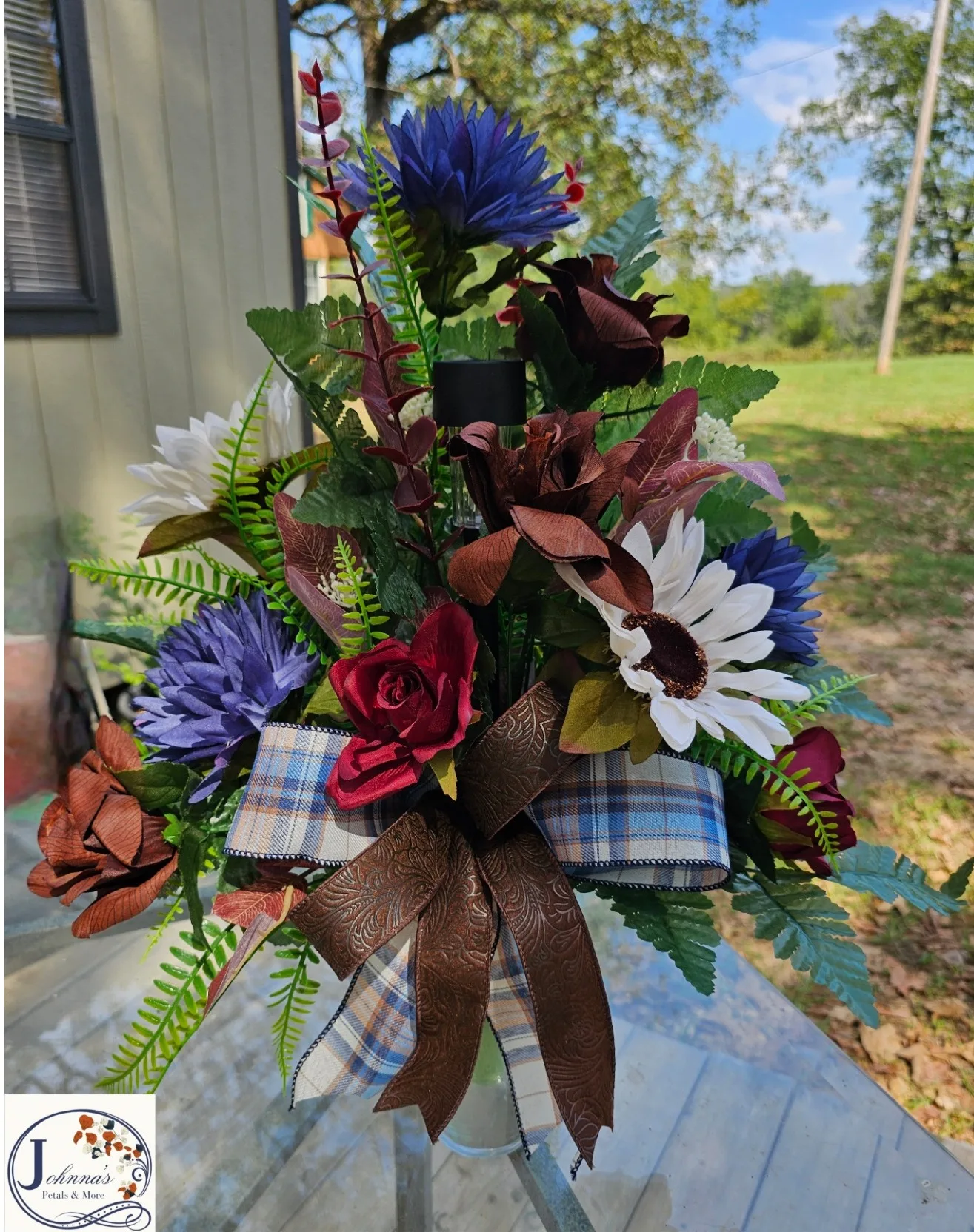 Silk Fall Cemetery Vase Insert w/solar light Silk Arrangement Silk Fall Cemetery Vase Insert w/solar light Silk Arrangement