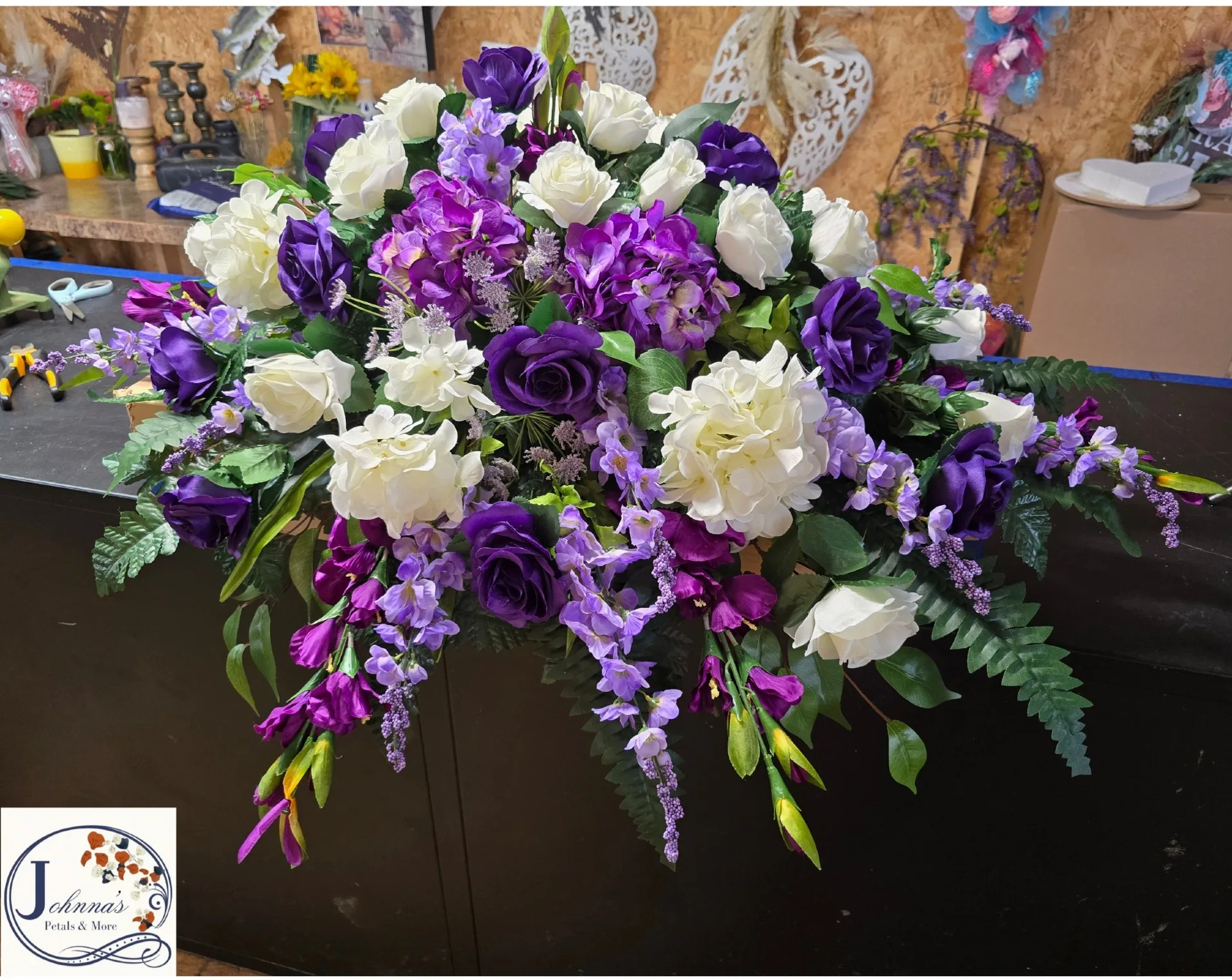 Purple Queen Silk Casket Spray Purple Queen Silk Casket Spray