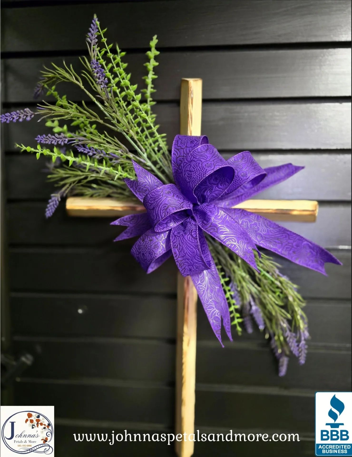 Purple Majesty Wooden Cross Silk Floral