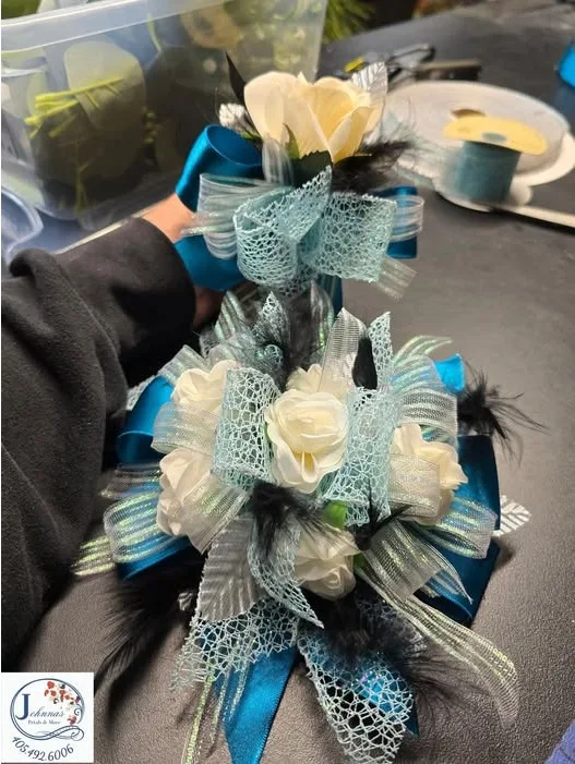 Turqui Wrist Corsage and Boutonniere Silk Ensemble Set Turqui Wrist Corsage and Boutonniere Silk Ensemble Set