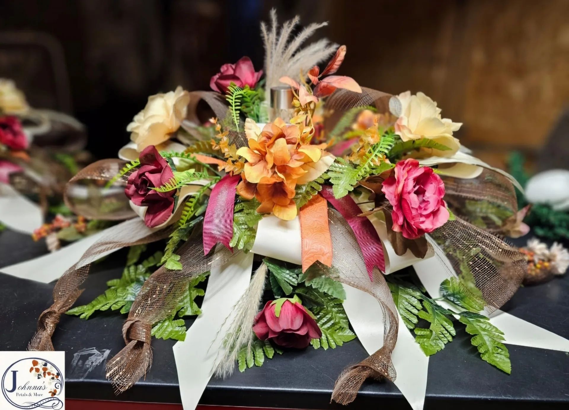 Fall spray on brick with solar light Silk Arrangement