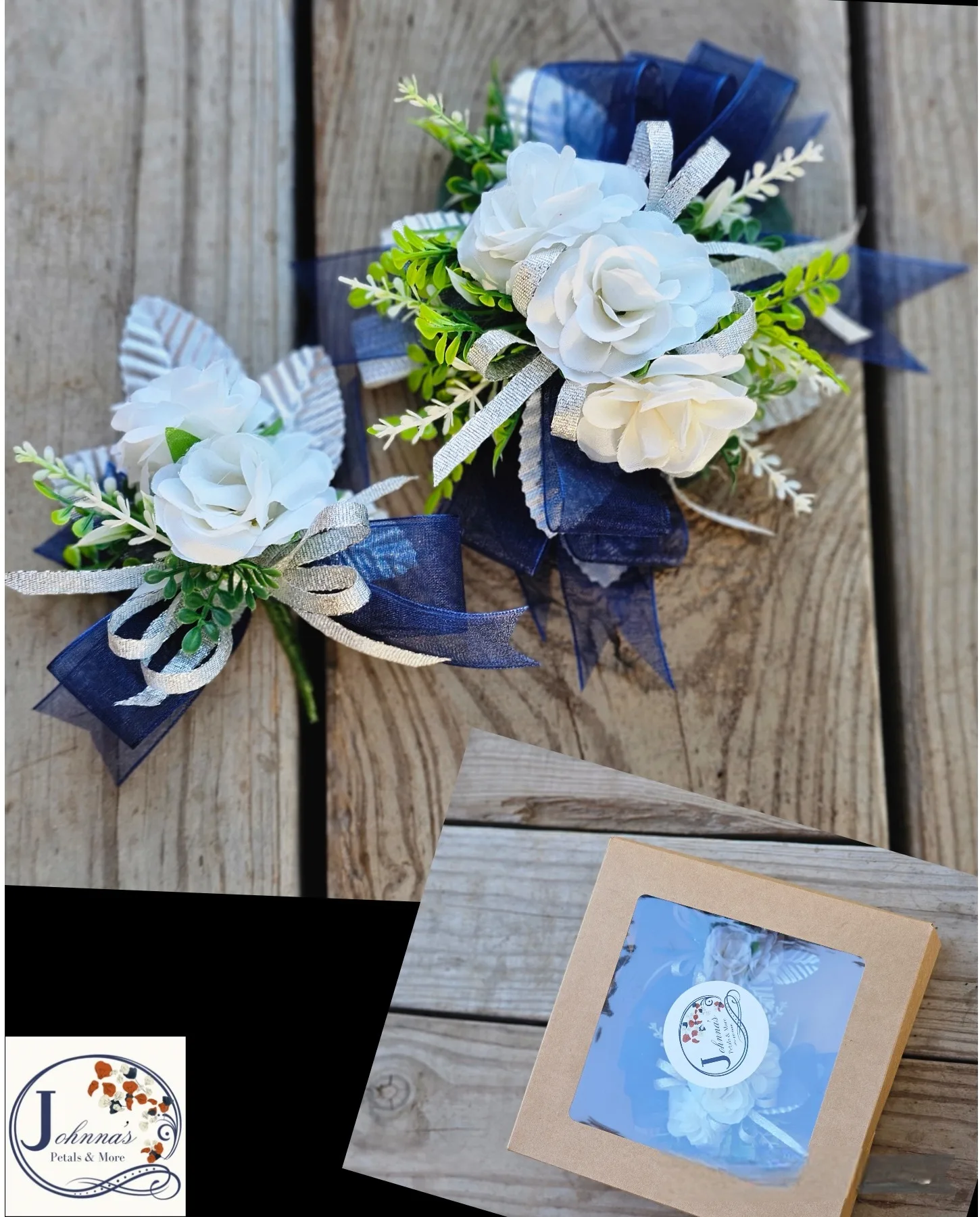 Midnight Blue Kids wrist corsage and boutonniere Midnight Blue Kids wrist corsage and boutonniere