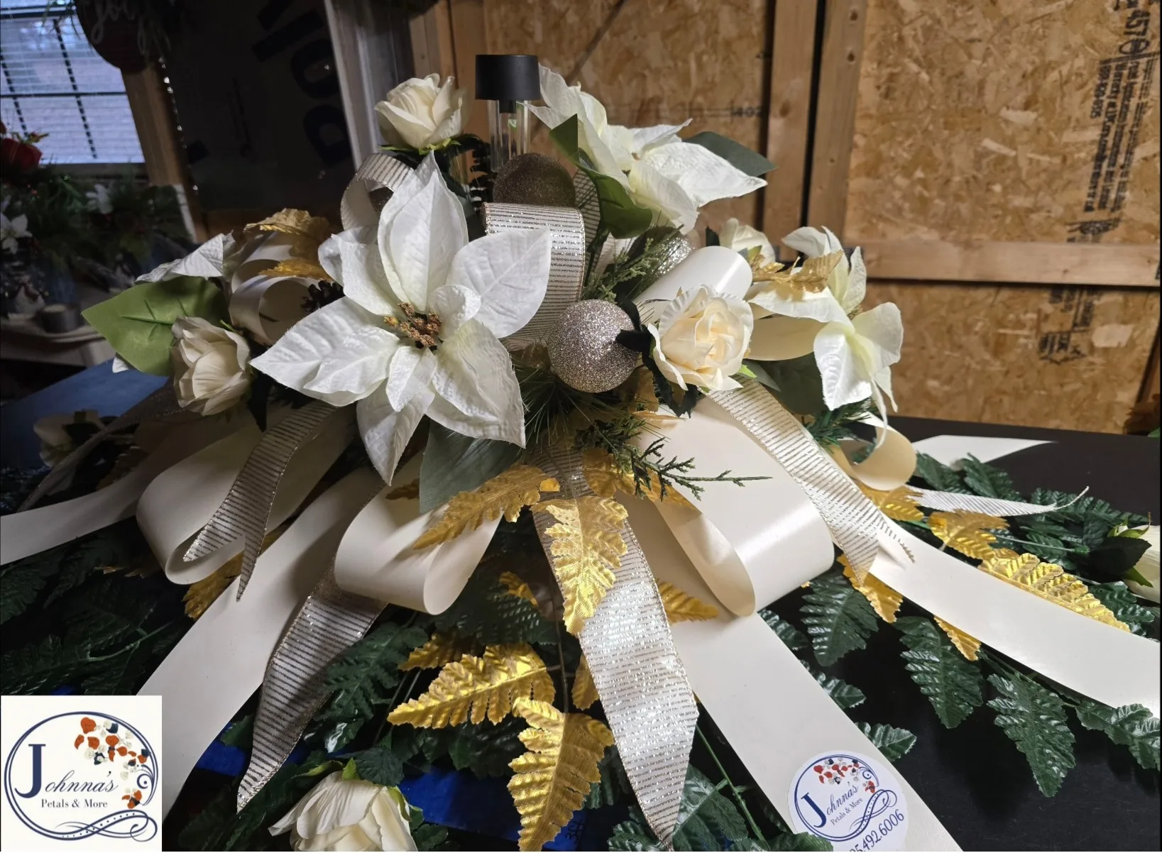 Silk Cemetery Christmas Grave Blanket w/solar Silk Arrangement Silk Cemetery Christmas Grave Blanket w/solar Silk Arrangement