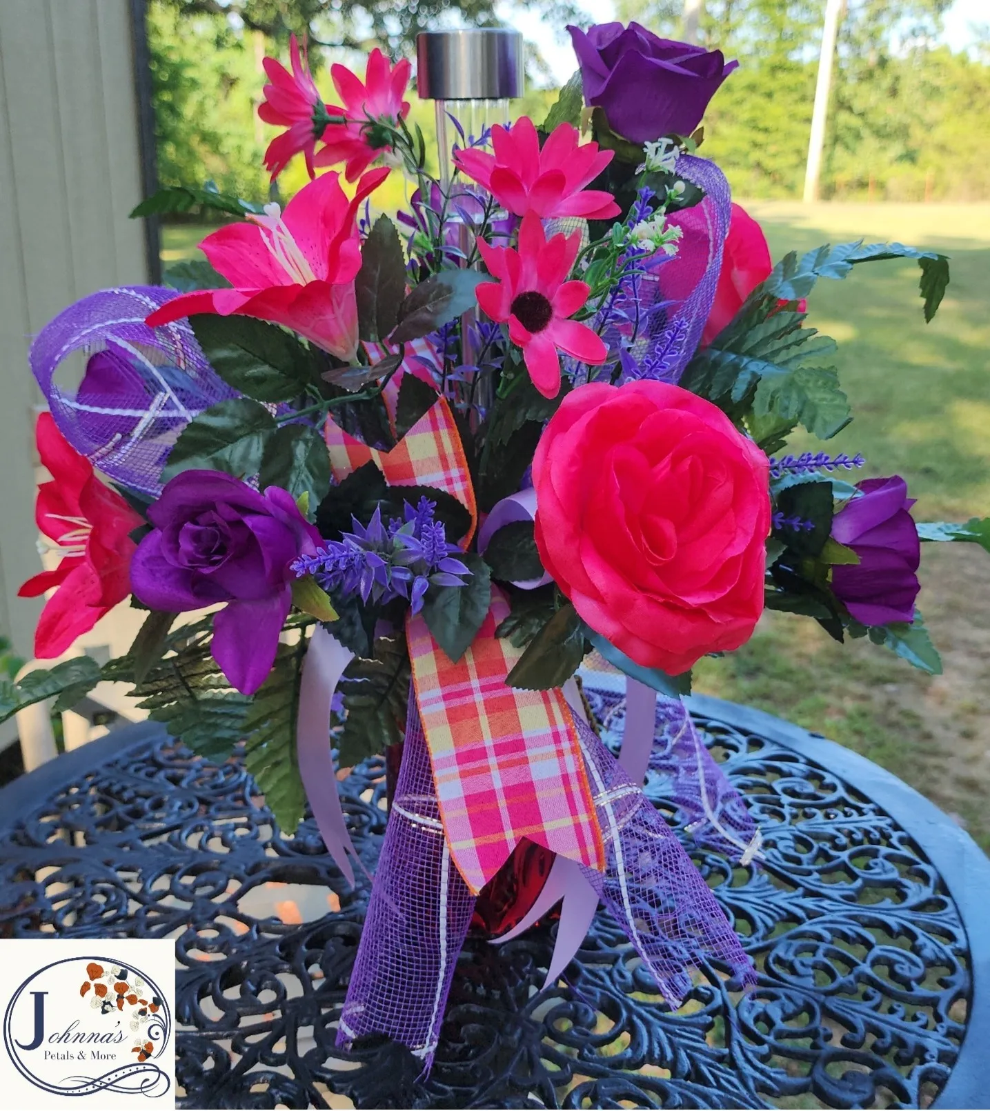 Silk Cemetery Vase Insert with solar light Silk Cemetery Vase Insert with solar light