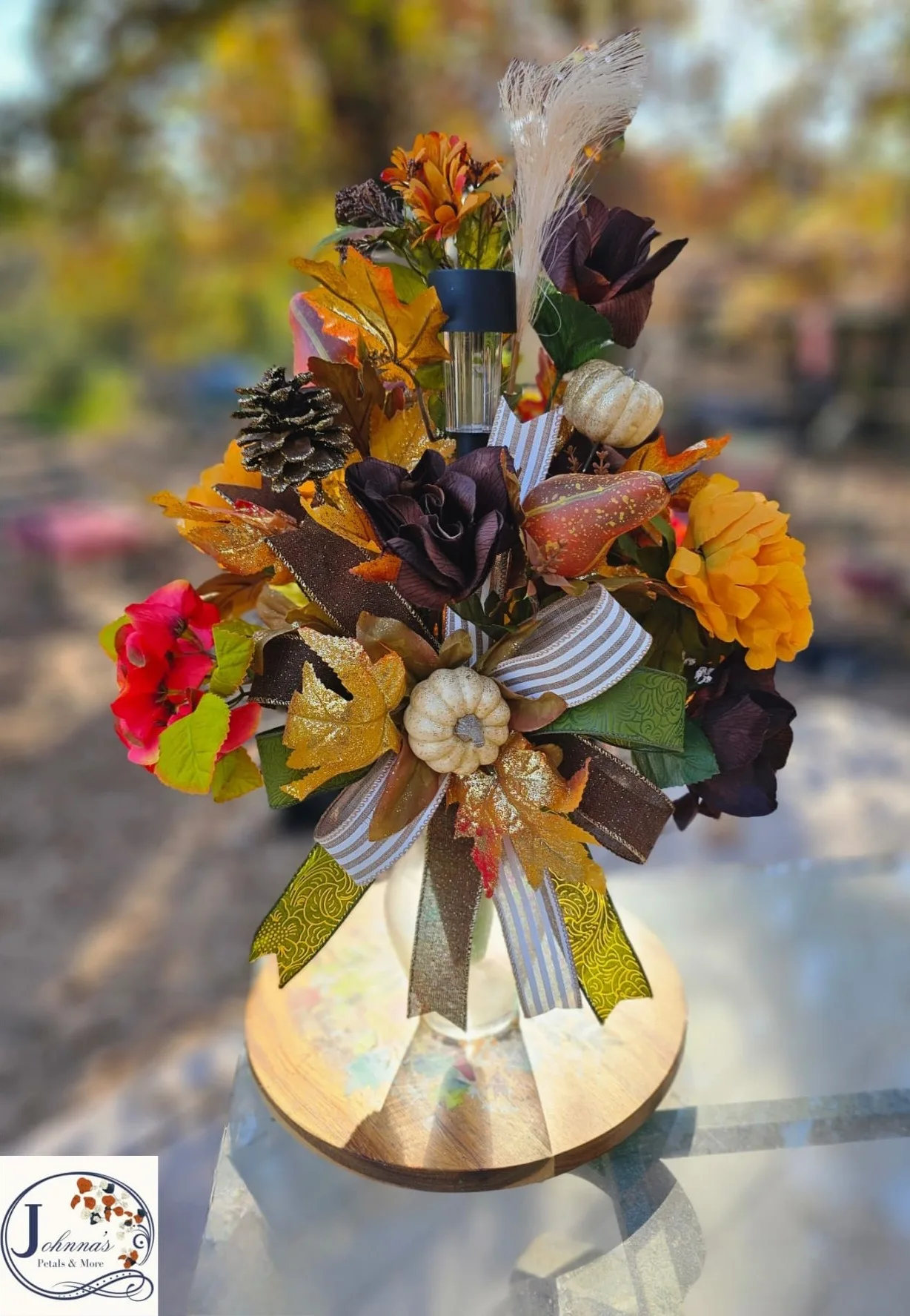 Deep Fall Cemetery Vase Insert with solar light Deep Fall Cemetery Vase Insert with solar light
