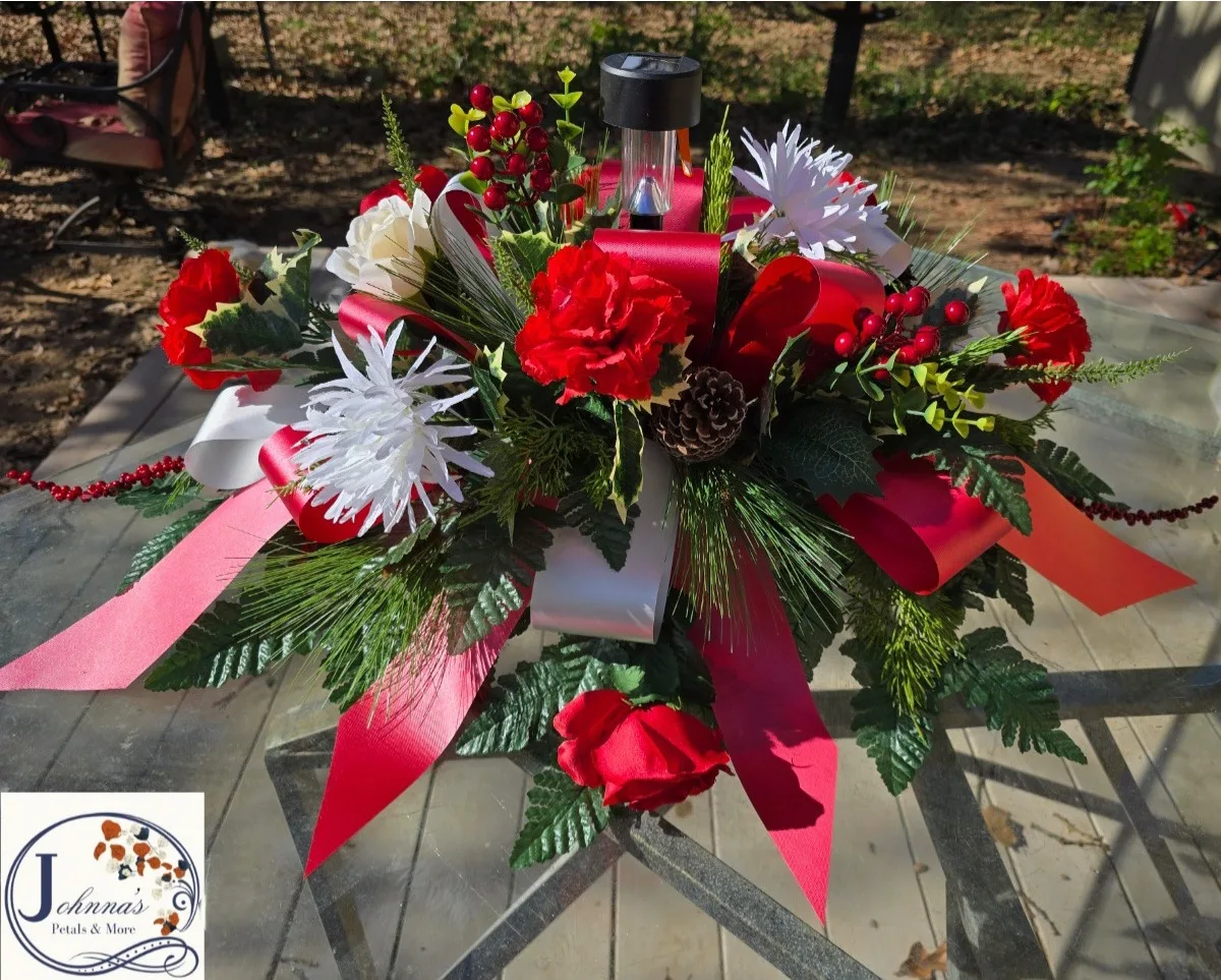Silk Christmas Spray w/solar light Silk Arrangement Silk Christmas Spray w/solar light Silk Arrangement