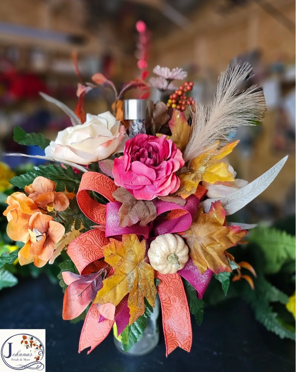 Silk Fall Cemetery Vase Insert with Solar Light Silk Fall Cemetery Vase Insert with Solar Light