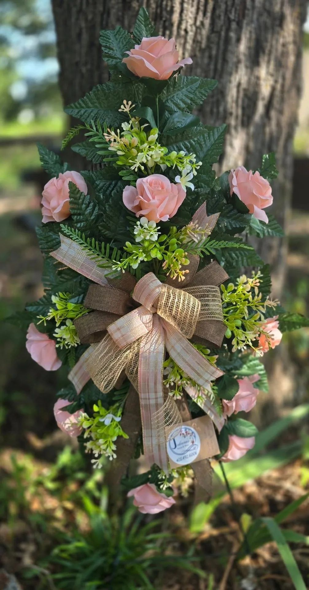 Silk Peach Spray on easel Silk Arrangement
