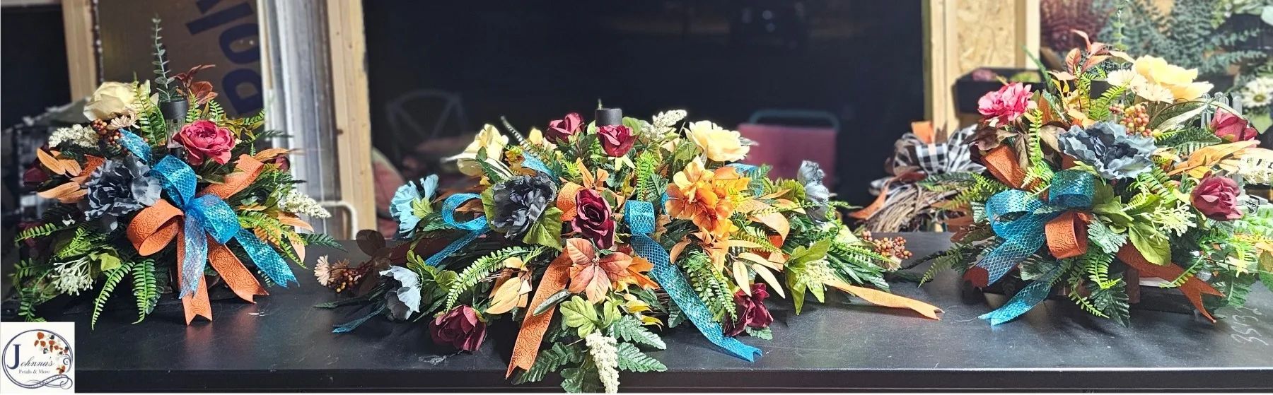 Silk Cemetery Trio Ensemble w/solar lights Silk Arrangement