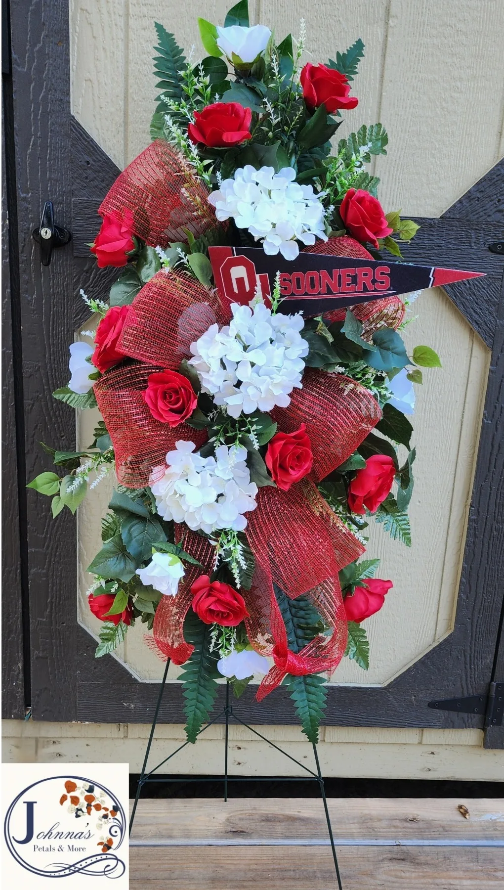 OU themed Silk Spray on easel Silk Arrangement OU themed Silk Spray on easel Silk Arrangement
