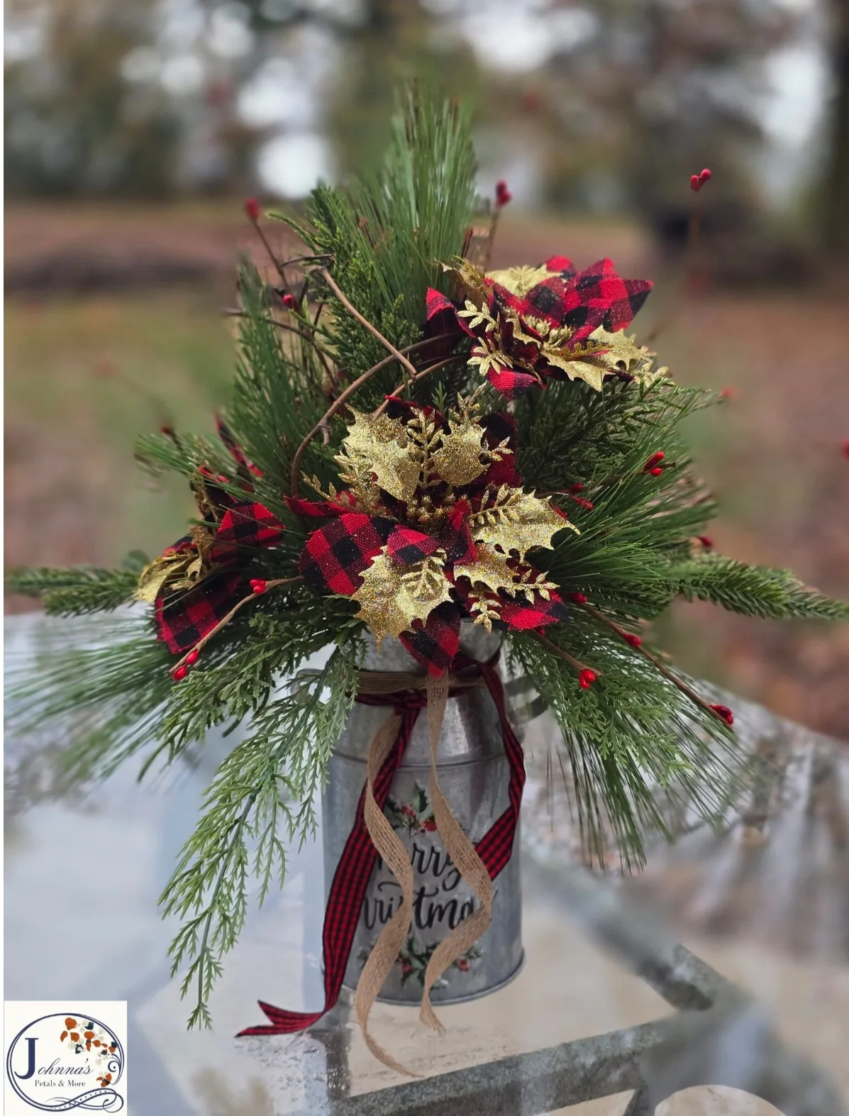 Tin Can Silk Christmas Arrangement Tin Can Silk Christmas Arrangement