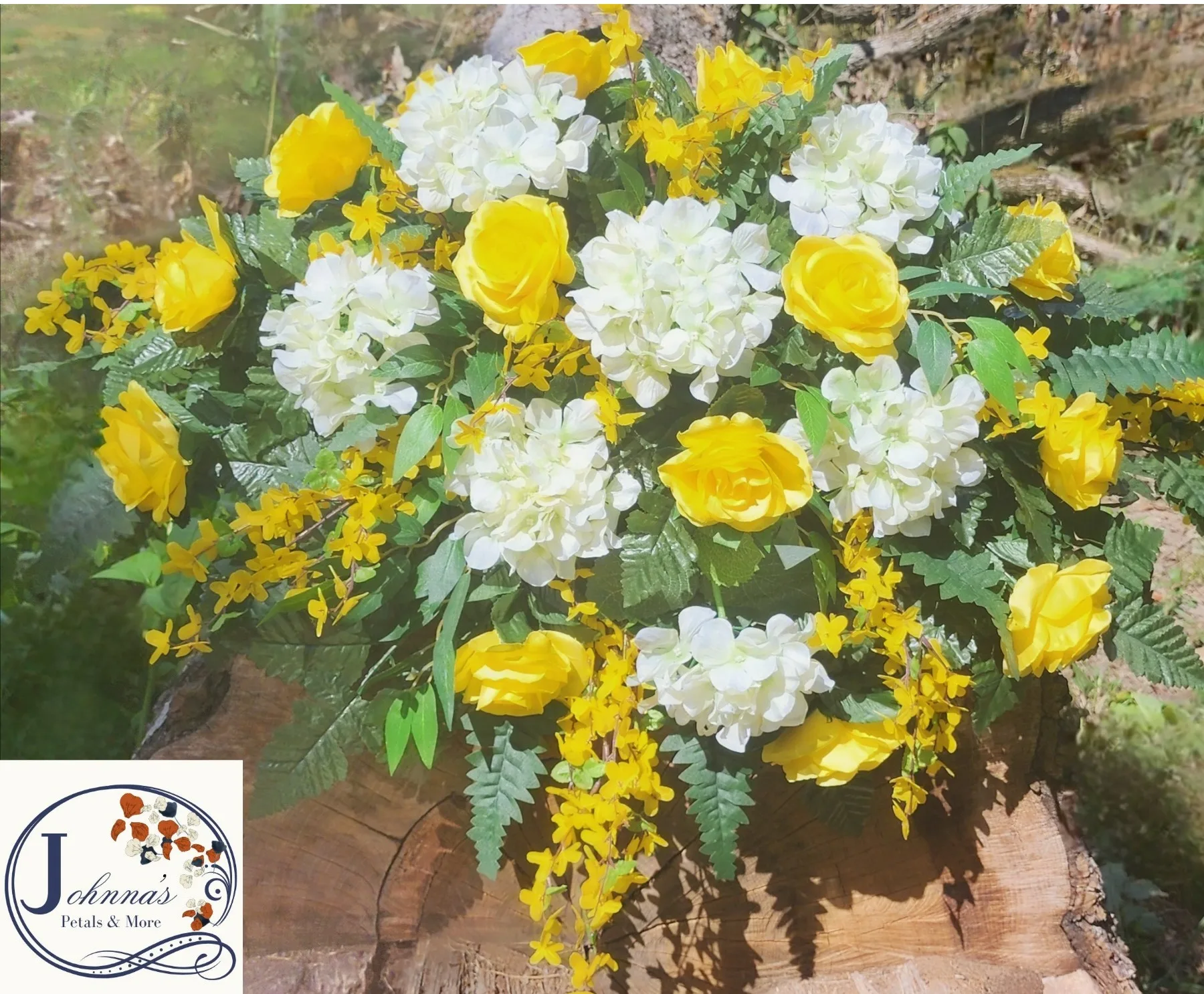 Silk Casket Spray Cream and Yellow themed Silk Casket Spray Cream and Yellow themed