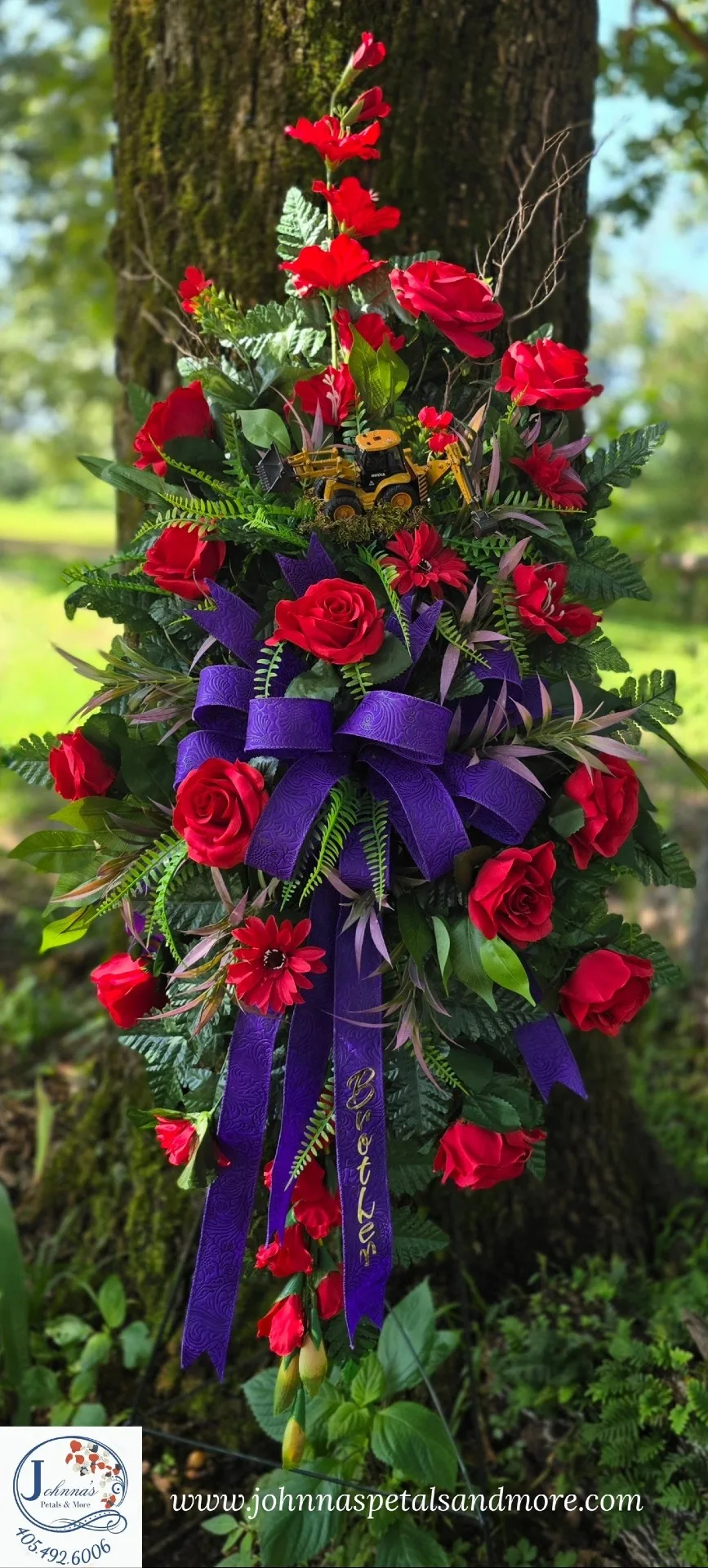 Red & Purple Silk Spray on easel Silk Arrangement Red & Purple Silk Spray on easel Silk Arrangement
