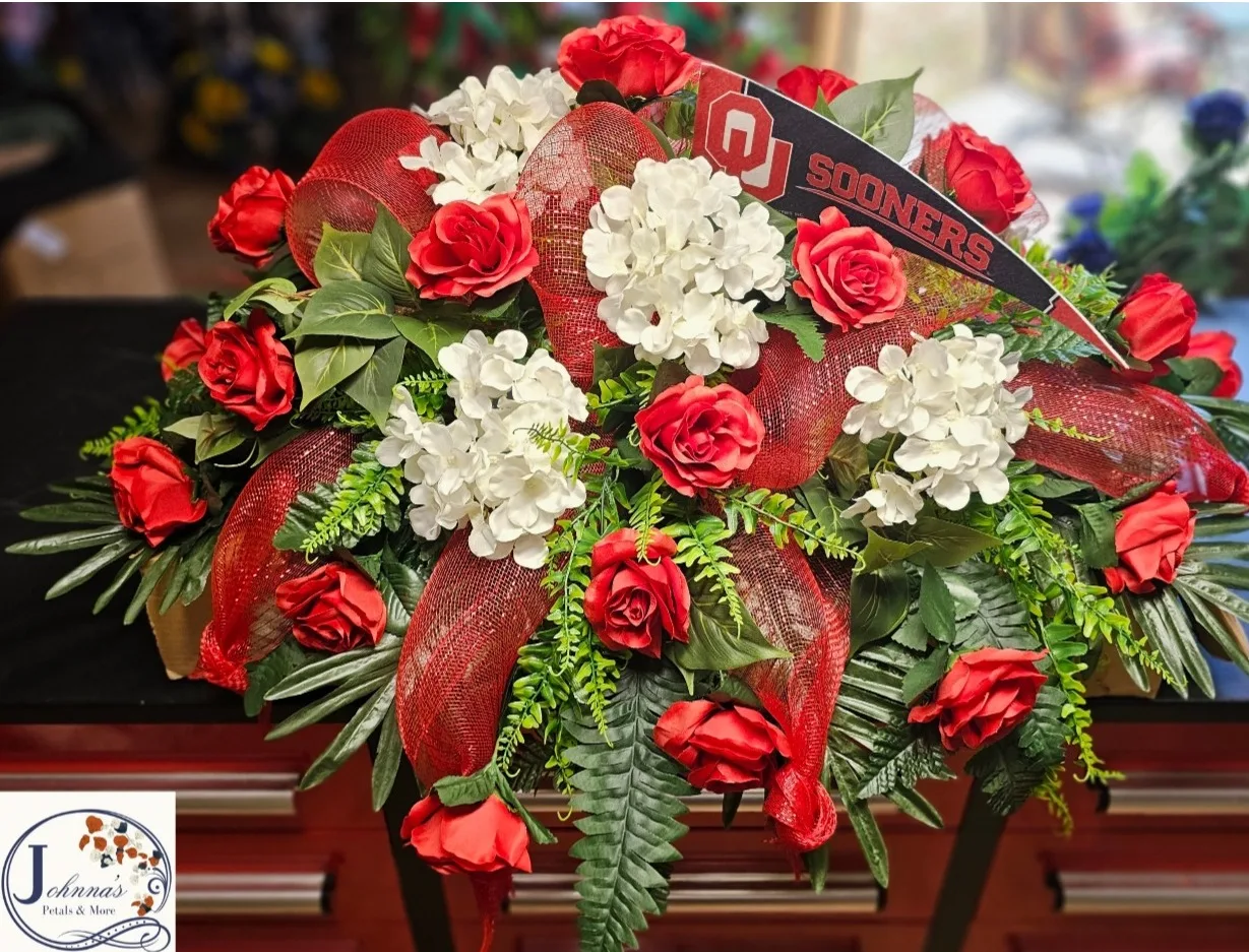 Silk OU Themed Casket Spray Silk OU Themed Casket Spray
