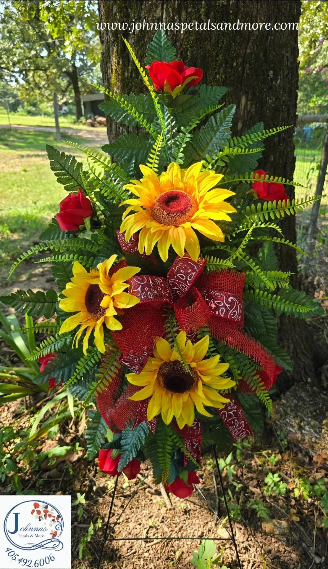 'Sunflower Bandana' Silk Spray on easel Silk Arrangement