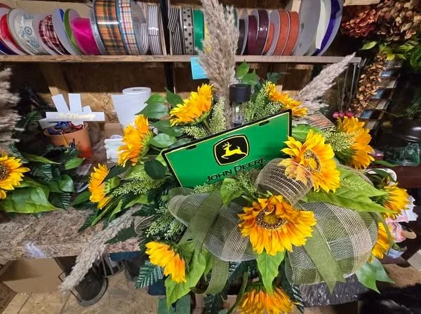 John Deere Silk Spray on brick with solar light Silk Arrangement John Deere Silk Spray on brick with solar light Silk Arrangement