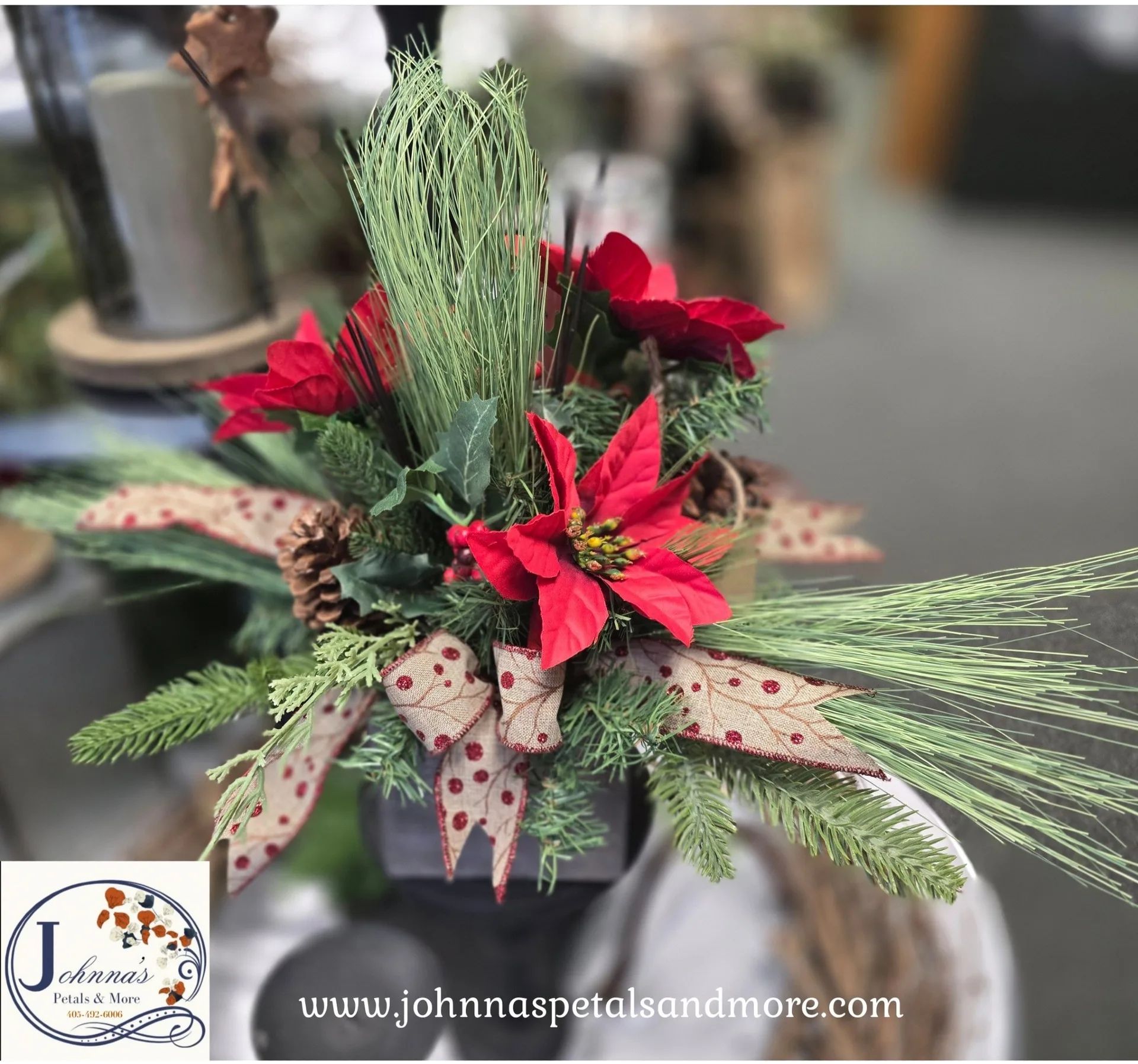 Rustic Poinsettia Silk Arrangement