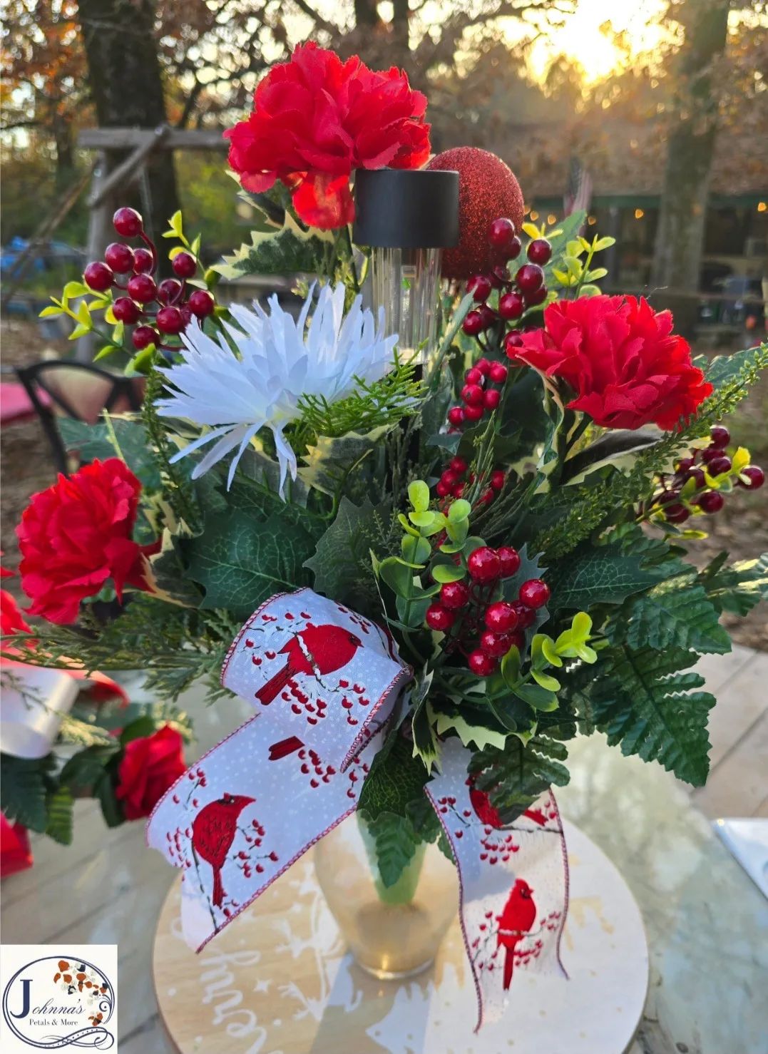 Silk Christmas Cemetery Vase Insert w/solar Silk Arrangement