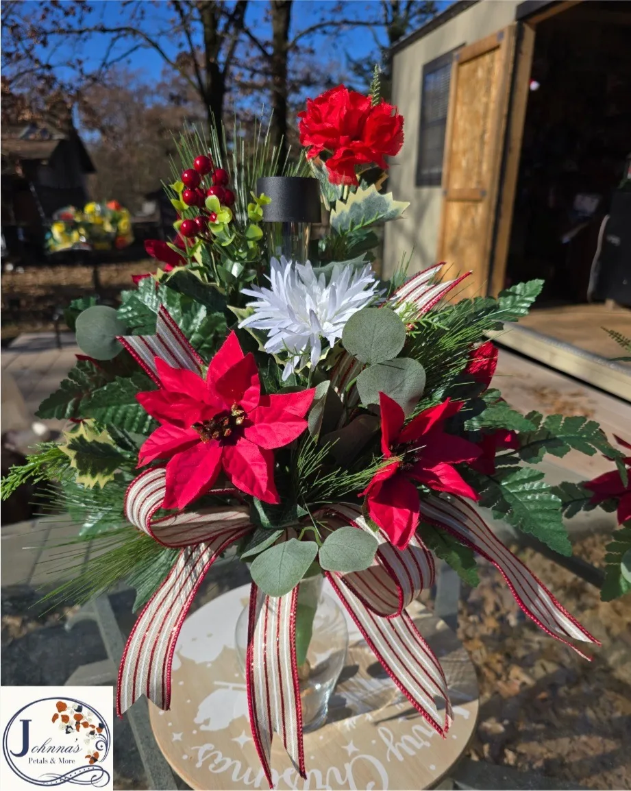 Silk Christmas Cemetery Vase Insert w/solar Silk Christmas Cemetery Vase Insert w/solar