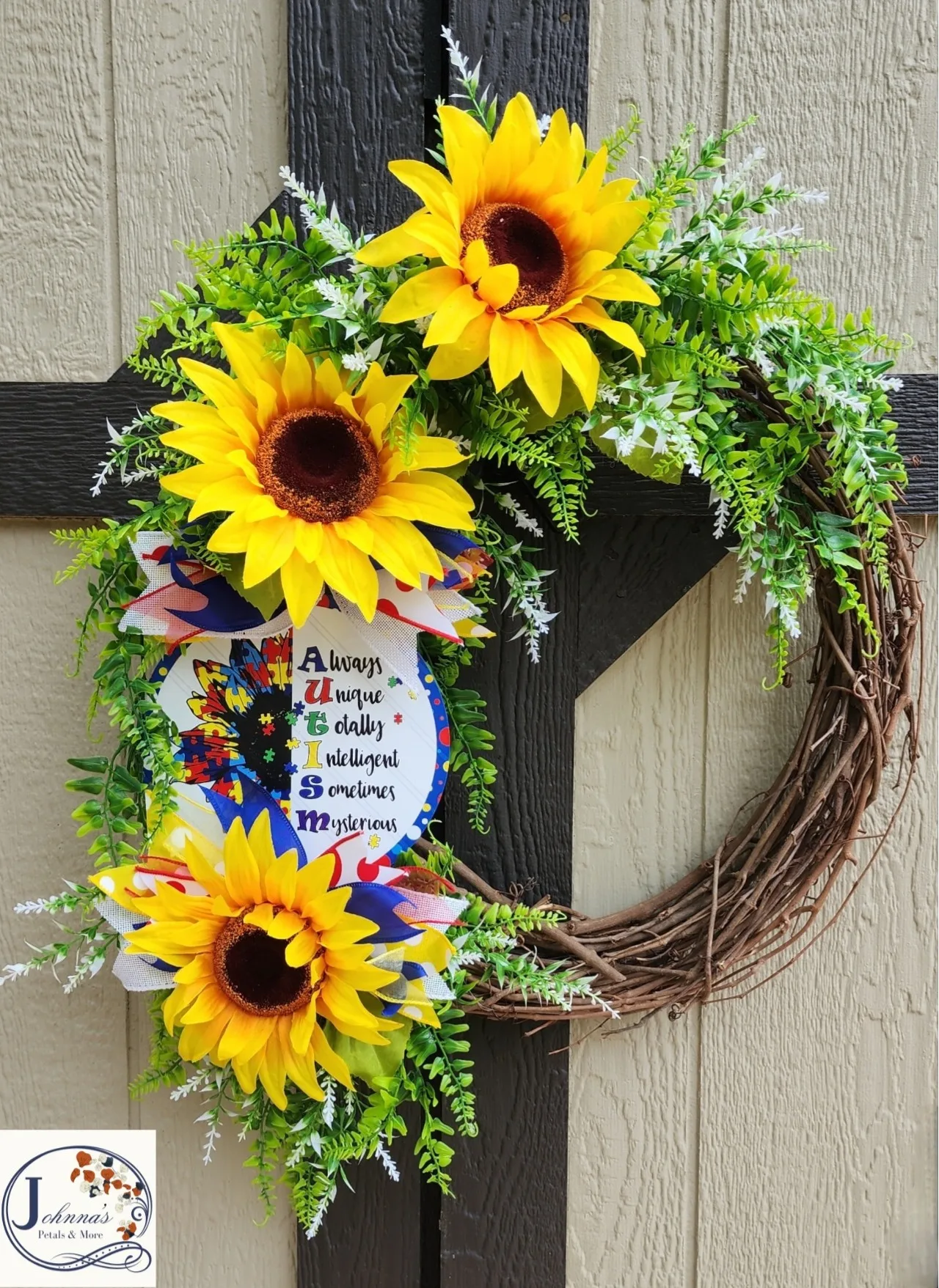 Autism Sunflower Wreath Grapevine Wreath Autism Sunflower Wreath Grapevine Wreath