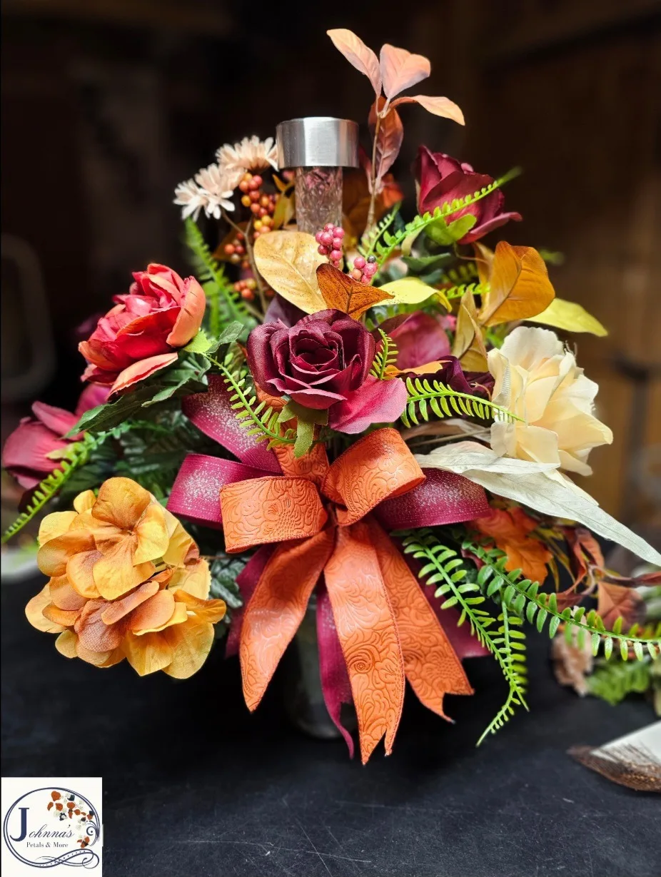 Silk Fall Cemetery Vase Insert with Solar Light Silk Fall Cemetery Vase Insert with Solar Light