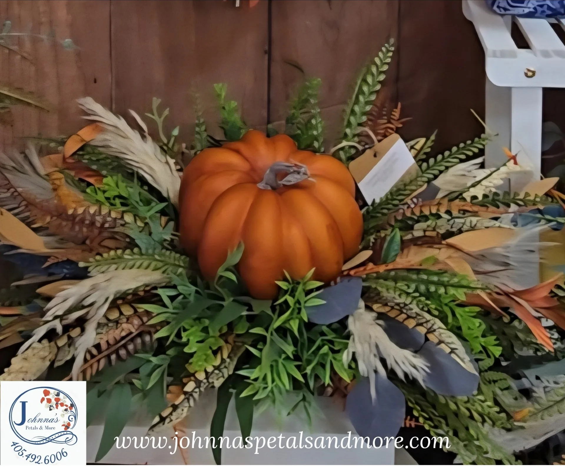 Fall Pumpkin Arrangement with feathers Fall Pumpkin Arrangement with feathers